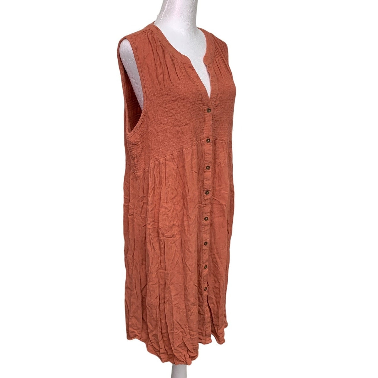 Knox Rose Womens XL 100% Rayon Sleeveless Button Up V Neck Shift Midi Dress