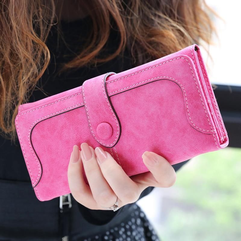 Premium Matte Long Wallet for Women - Large Capacity PU Leather Flap Closure