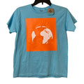 New Upcycled Hand Printed Youth Small Blue Cotton Save Earth Crew Neck Tee