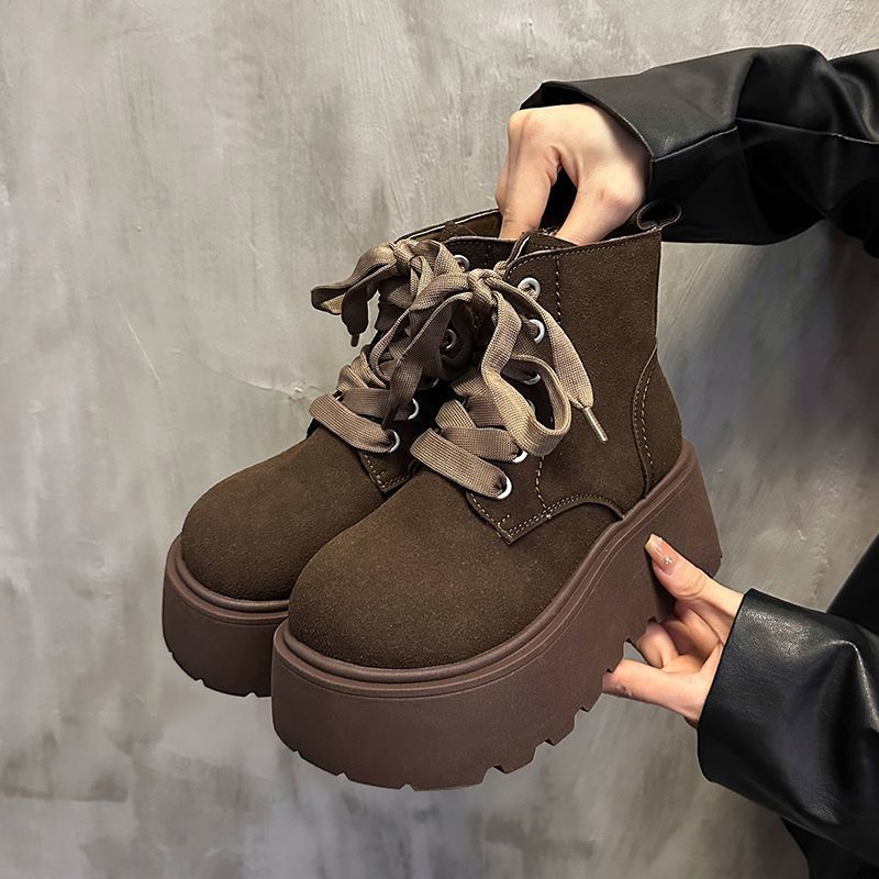 Women's Chunky-Sole Vintage Lace-Up Mid-Calf Boots | PU Leather Round Toe Flat Boots