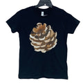 Upcycled Hand Printed Boys Medium (10/12) Rustic Pinecone Short Sleeve Tee Shirt