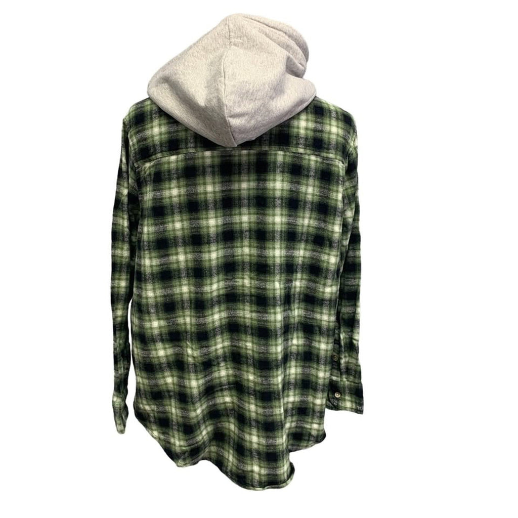 New Hand Printed Womens Small Red Cardinal Bird Plaid Flannel Long Sleeve Hoodie