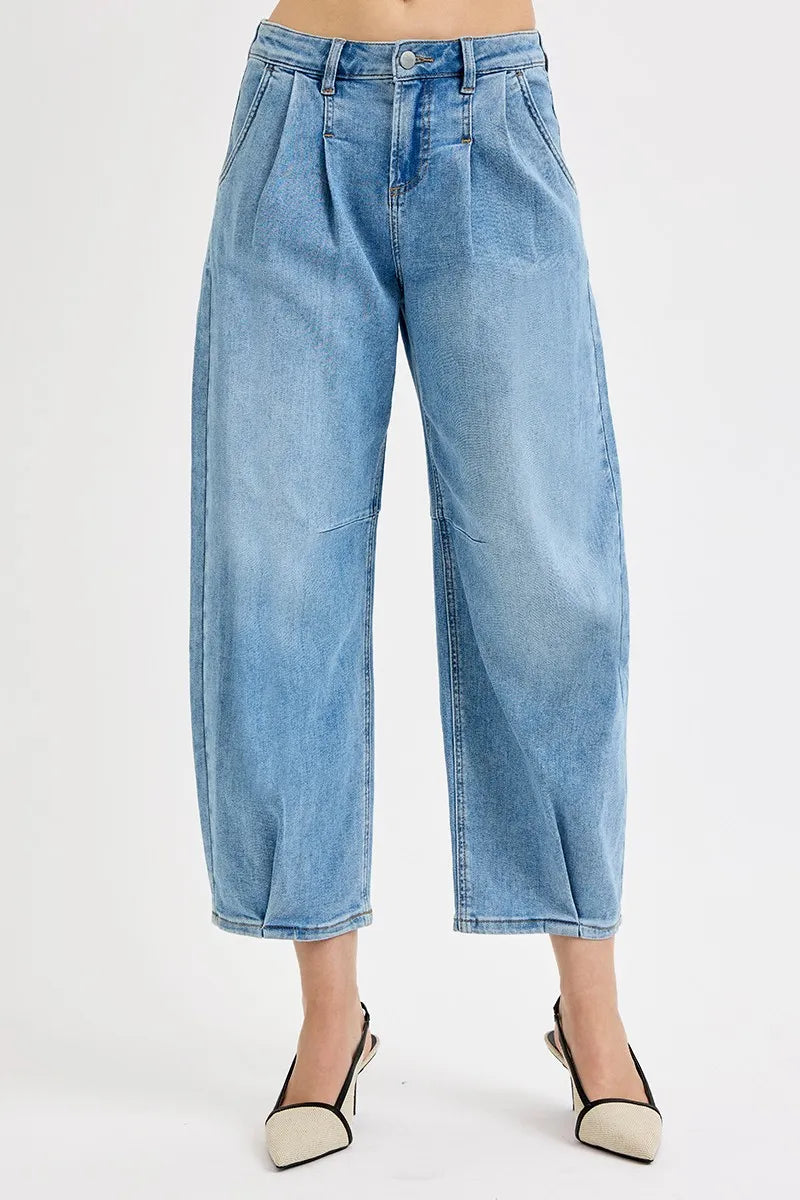 RISEN Full Size Mid Rise Fit Crop Wide Volume Leg Jeans Plus Size