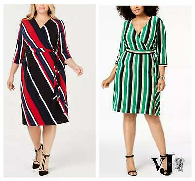 I.n.c. Women's Plus Size Striped Faux-Wrap Dress