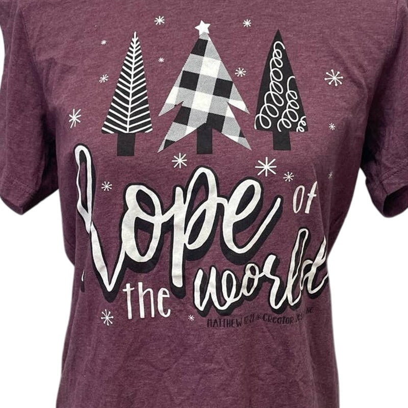 Hope of the World Matthew 12:21 Womens Medium Short Sleeve Christmas Tree Tee