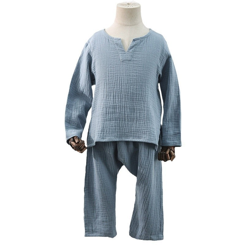 Children's Crepe Cotton Home Wear Suit Solid Color Two-piece Set