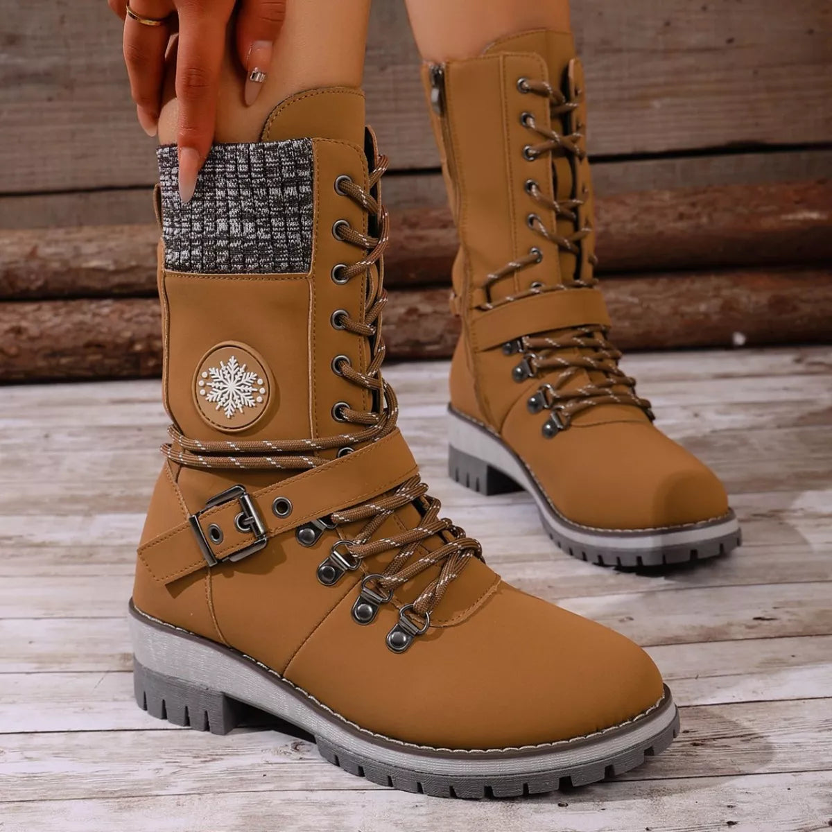 Women's Lace-Up Ankle Combat Boots – PU Leather Low Heel Military Style