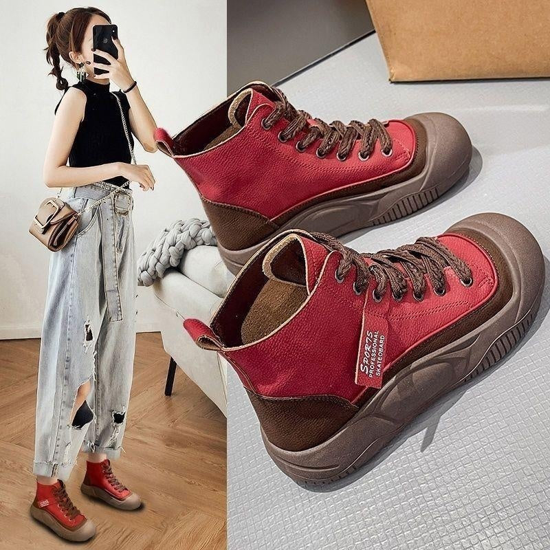 Women's Retro High Top Platform Sneakers | Height-Boosting Leather Shoes
