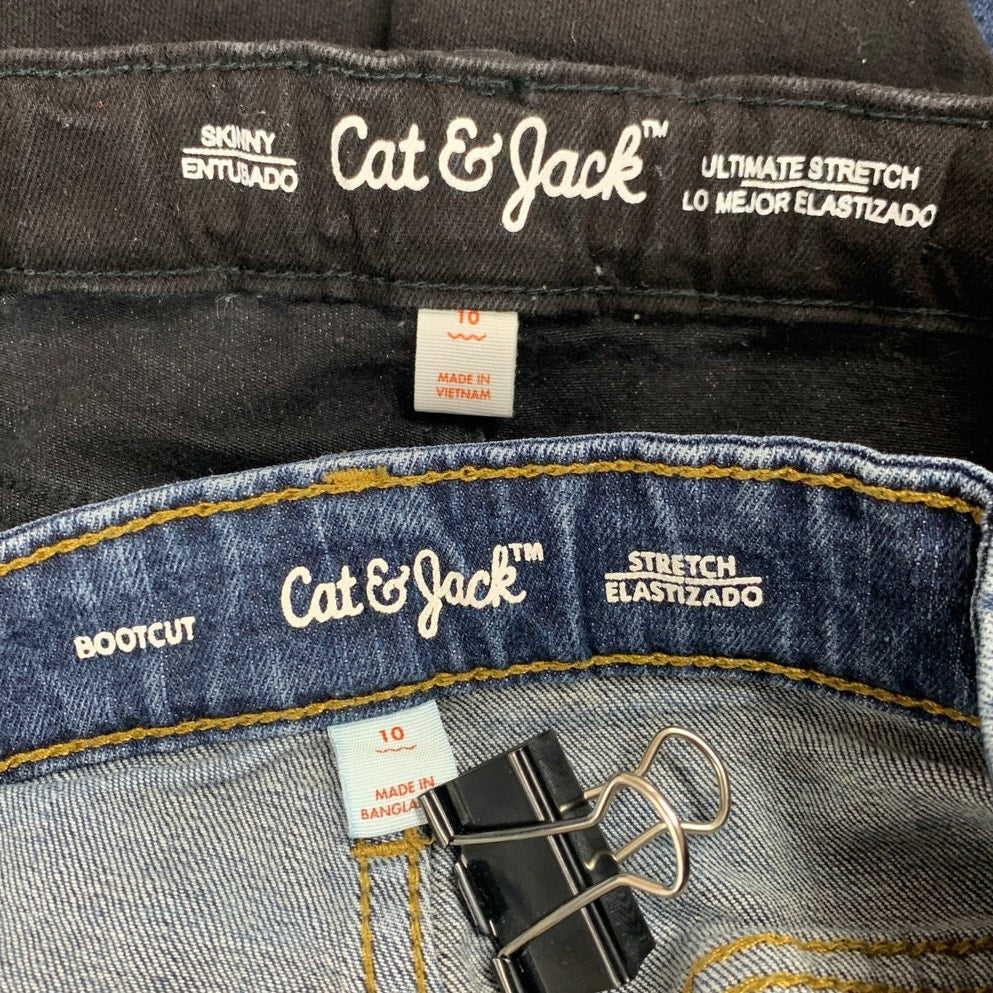 2 Cat & Jack Girls Size 10 Stretch Adjustable Waist Boot Cut Skinny Denim Jeans