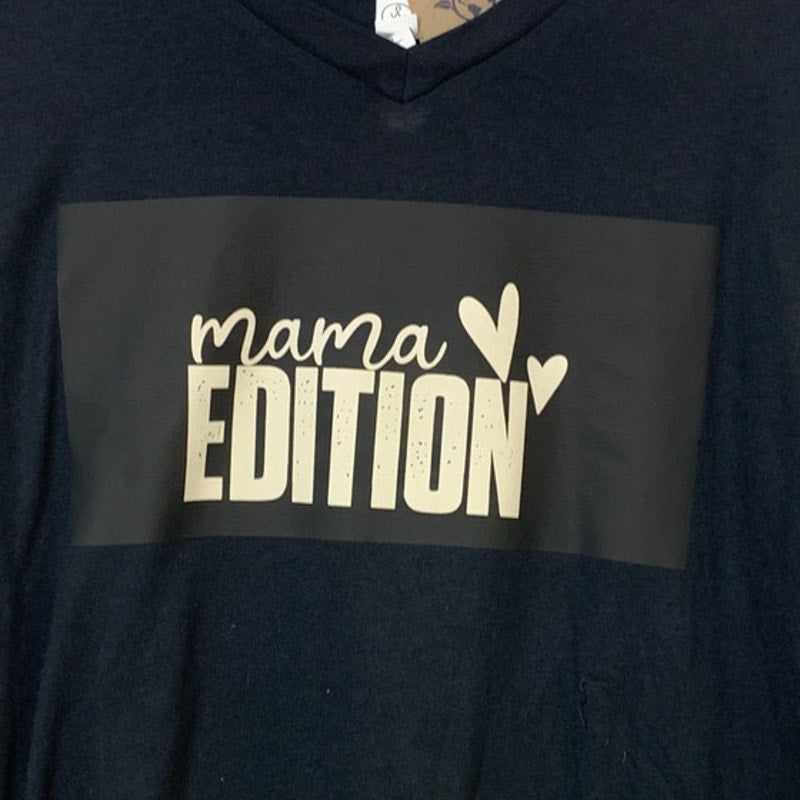New Upcycled Hand Printed Womens Small Mama Edition Black Short Sleeve Tee Shirt