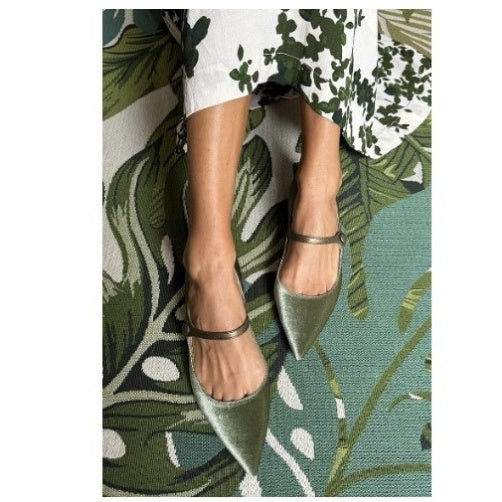 Women's Green Suede Pointed-Toe Slip-On Flats | Casual Pumps