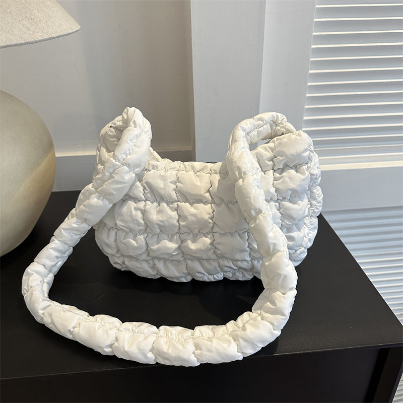 Women's Nylon Crossbody Bag – Dumpling Shape, Multiple Pockets & Adjustable Strap