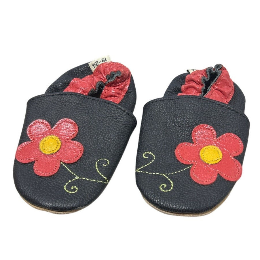 iEvolve Baby Toddler Girl Size 18 - 24 Mos Red Flower Soft Sole Prewalker Shoes