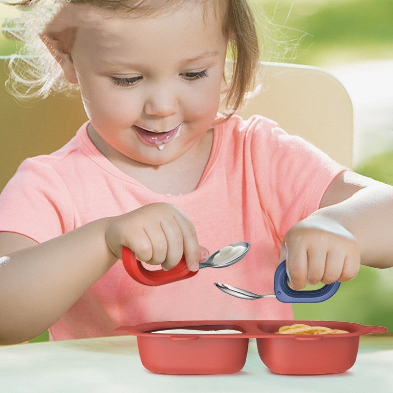 Children's Stainless Steel Round Handle Fork And Spoon Set