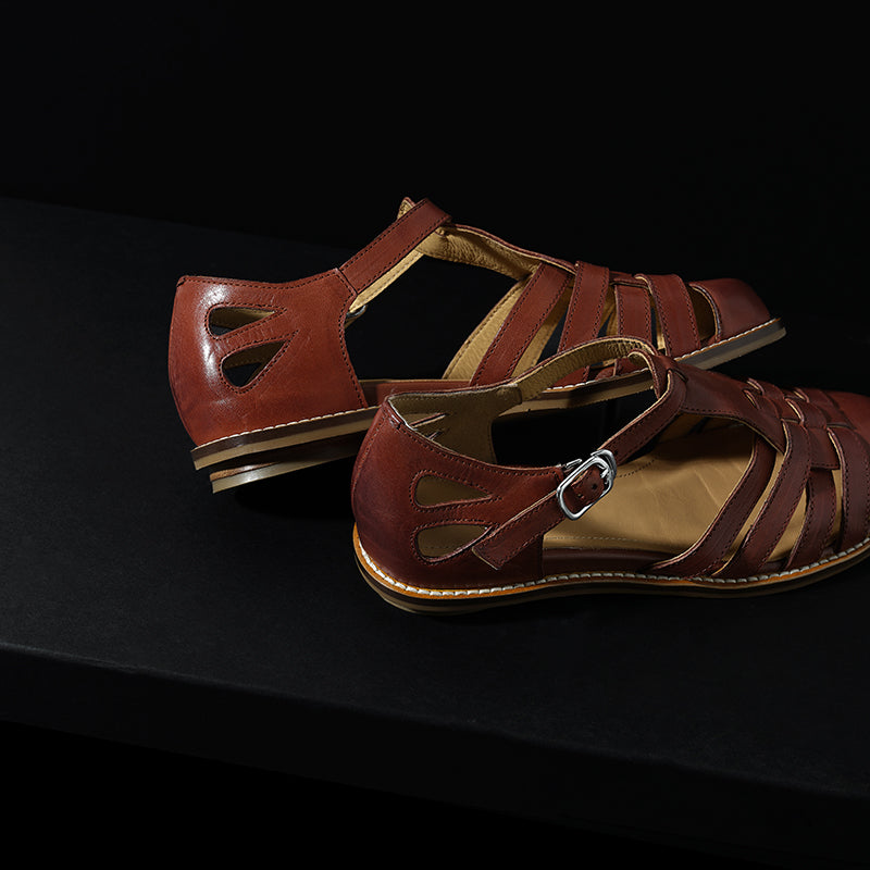 Washed Full Grain Leather Fisherman Sandals