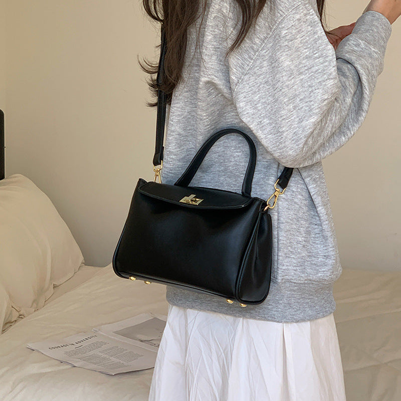 Korean-Style Minimalist PU Leather Commuter Tote Bag