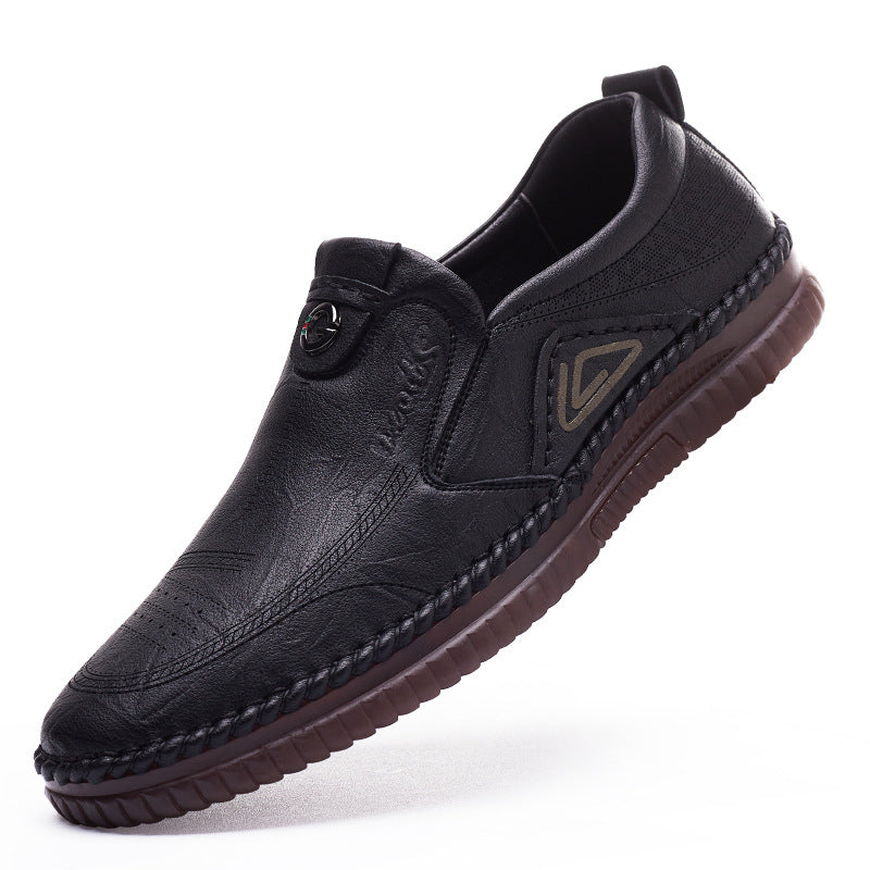 Men's Casual Leather Slip-On Shoes - Breathable Waterproof Cowhide Loafers