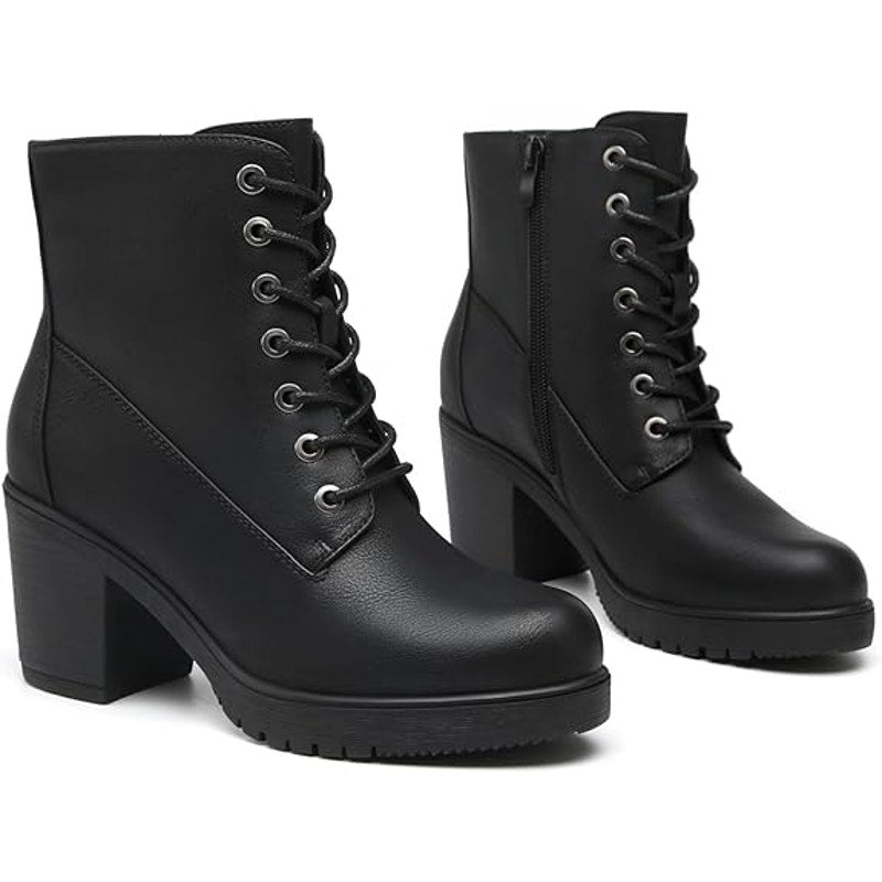New Tyndall Womens 9 Black 4" Chunky Heel Ankle Boot Round Toe Size Zip Shoes