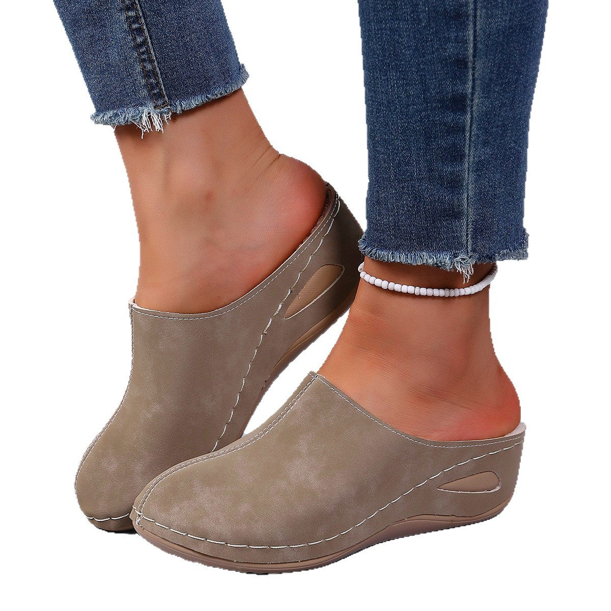 Plus-Size Fleece-Lined Wedge Slippers
