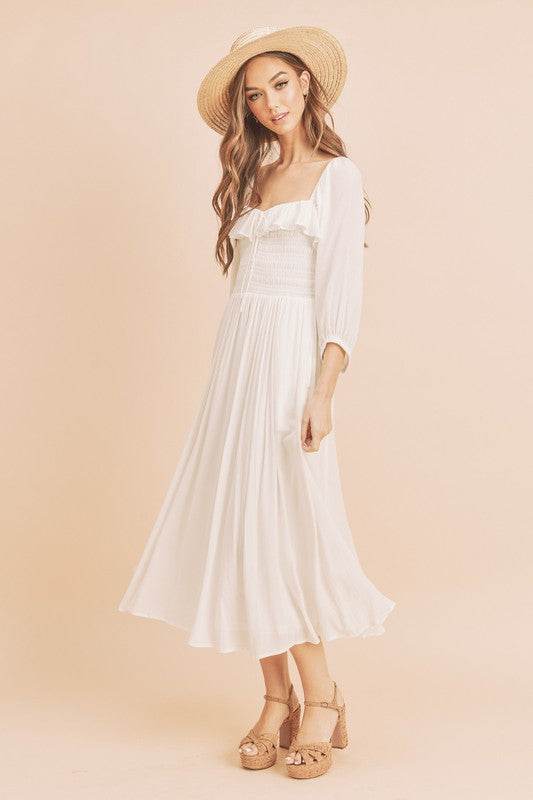 Aemi + Co Ruffled Smocked Square Neck Balloon Sleeve Dress