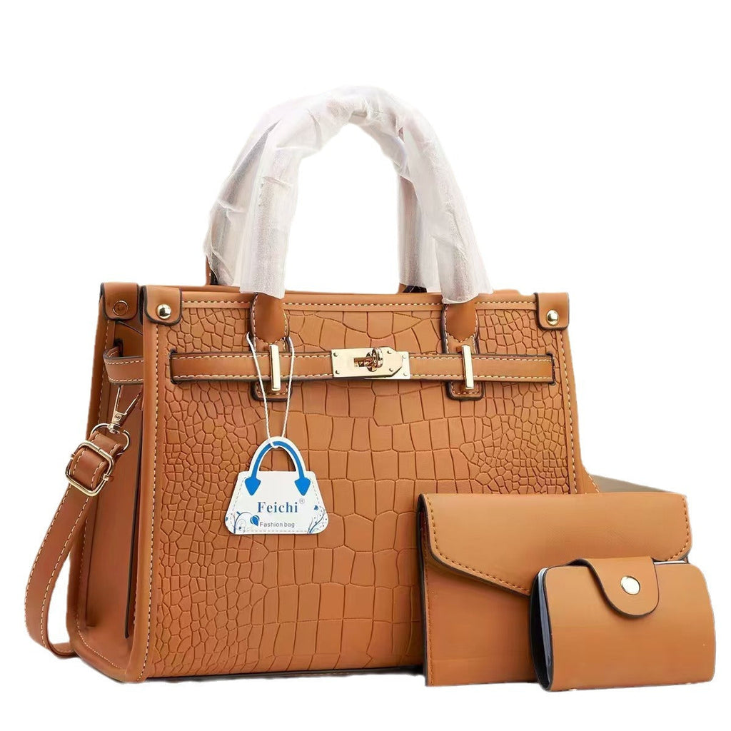 Minimalist Macaron Three-Piece Handbag Set - PU Leather Crossbody Shoulder Bag with Stone Texture