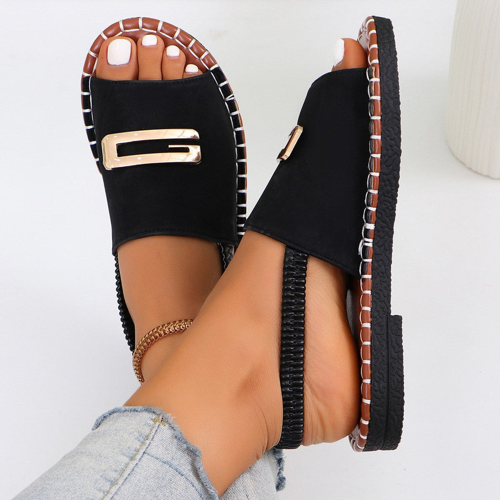Women's Comfortable Fabric Strap Flat Sandals with Elastic Band - Round Toe Casual Shoes