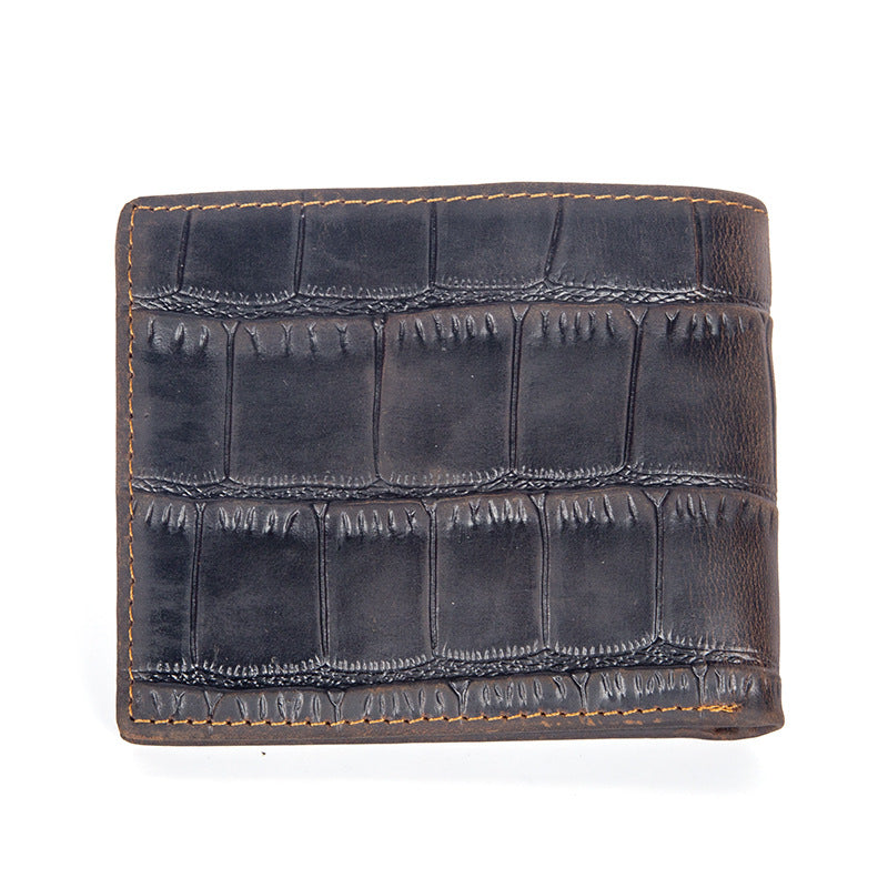 Genuine First-Layer Cowhide Leather Wallet for Men – Slim Horizontal Bifold with Silver Hardware