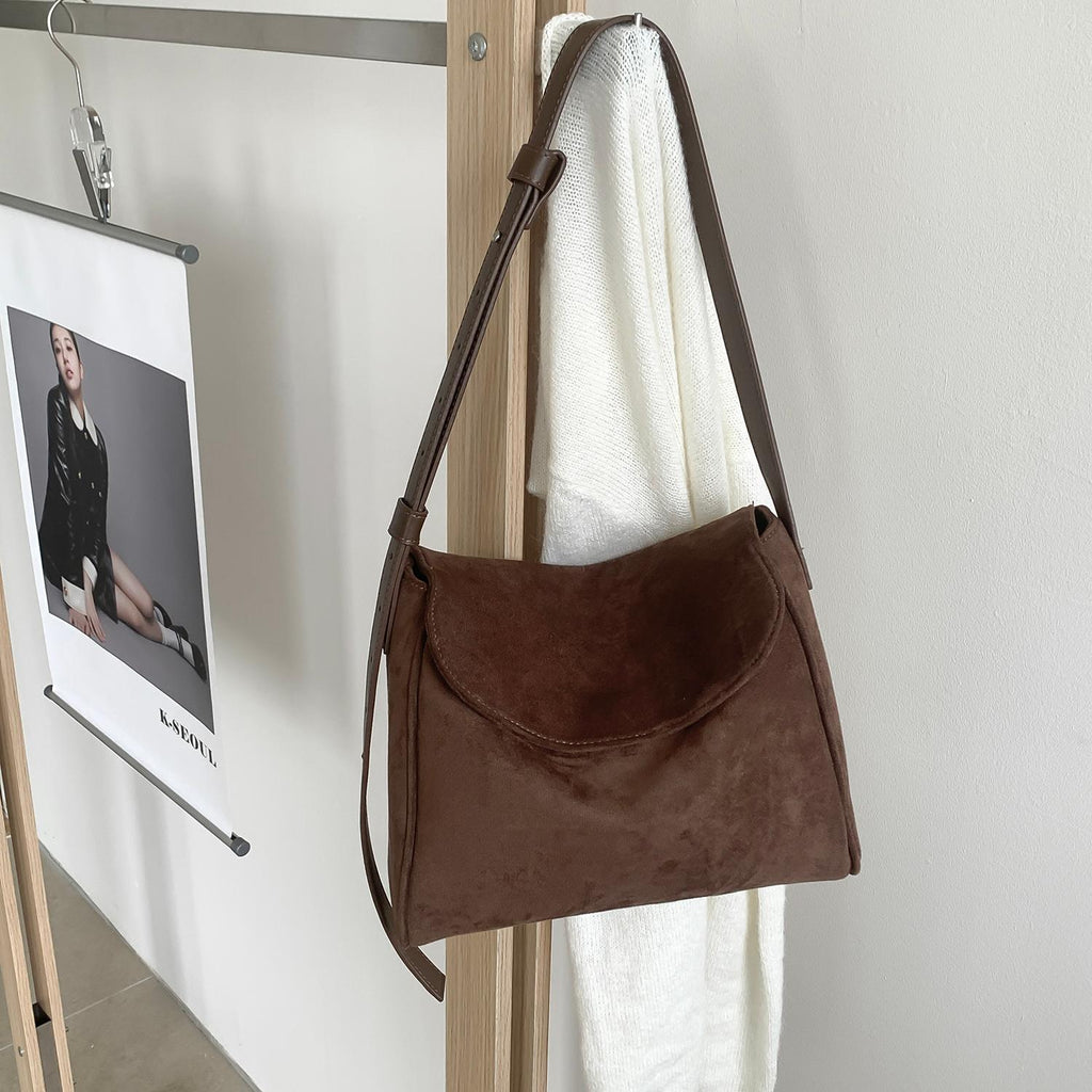 Retro Suede Mini Square Flap Crossbody Bag for Women – Solid Color Shoulder Tote
