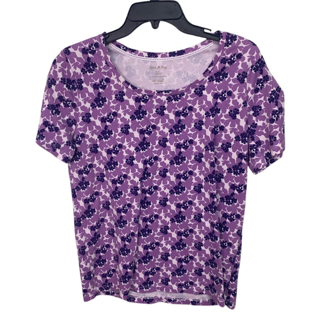 Lot of 3 Womens Large Purple Butterfly Floral Short Sleeve Summer Tee Shirts