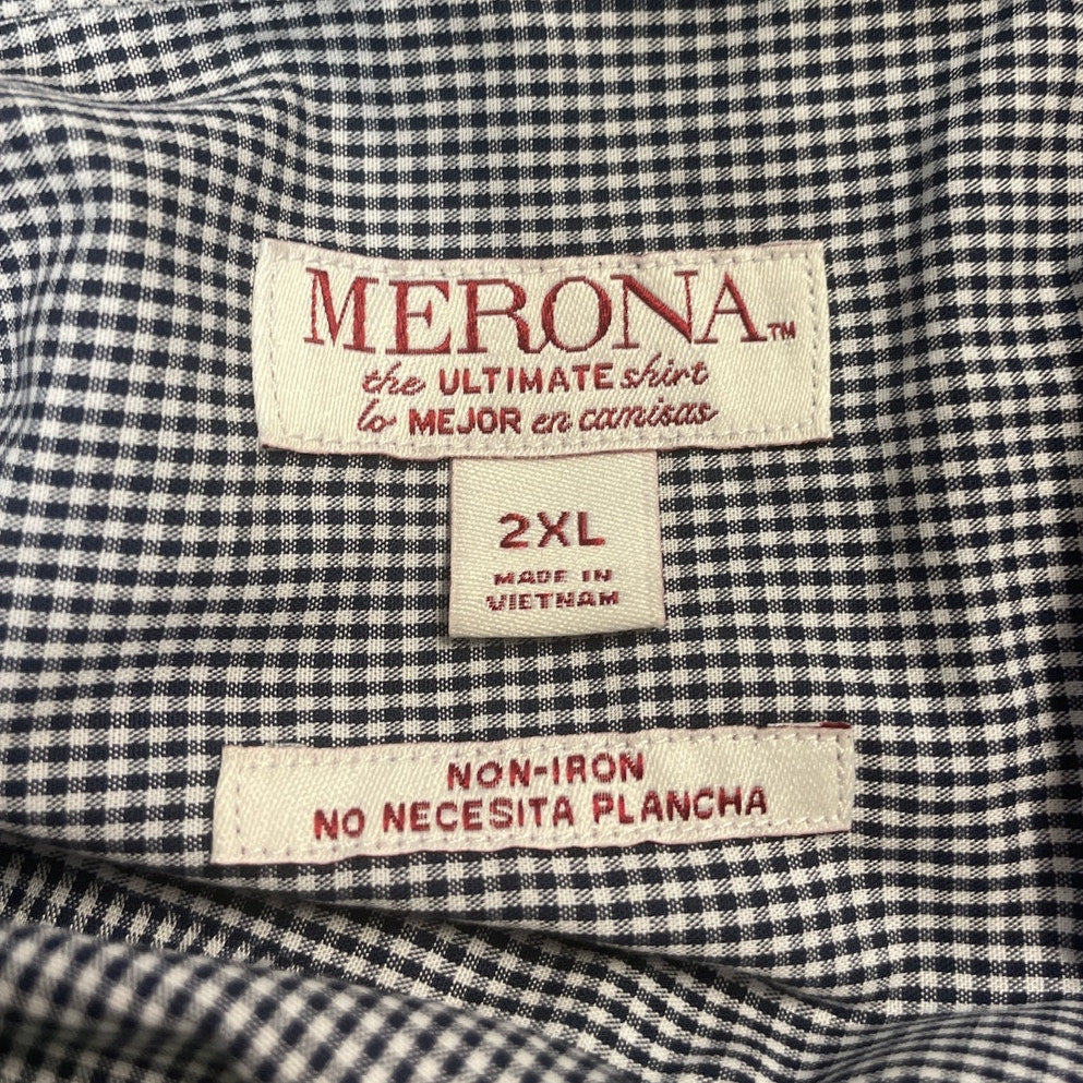 Merona Mens 2XL Non-Iron Gingham Long Sleeve Button Up Shirt w Front Pocket