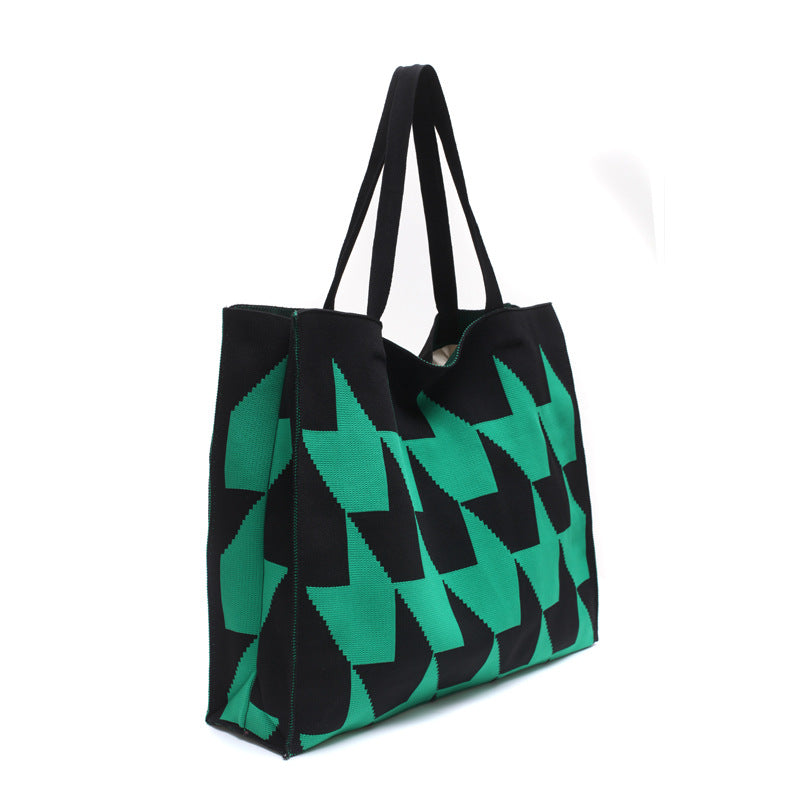 Knitted Women's Handbag – Patchwork Yarn Retro Tote Bag