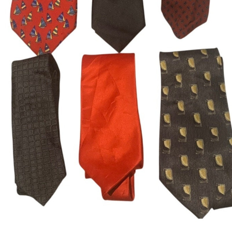 Lot of 6 Black Red Wine Polka Dot Solid Vintage and Newer Mens Neck Ties
