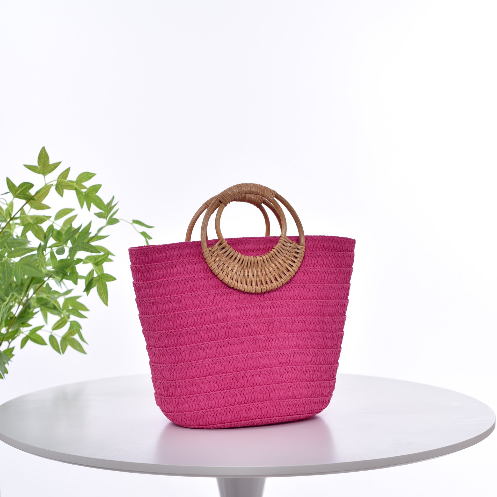 Straw Weave Round Handle Tote Bag - Large Capacity Women's Summer Beach Bag