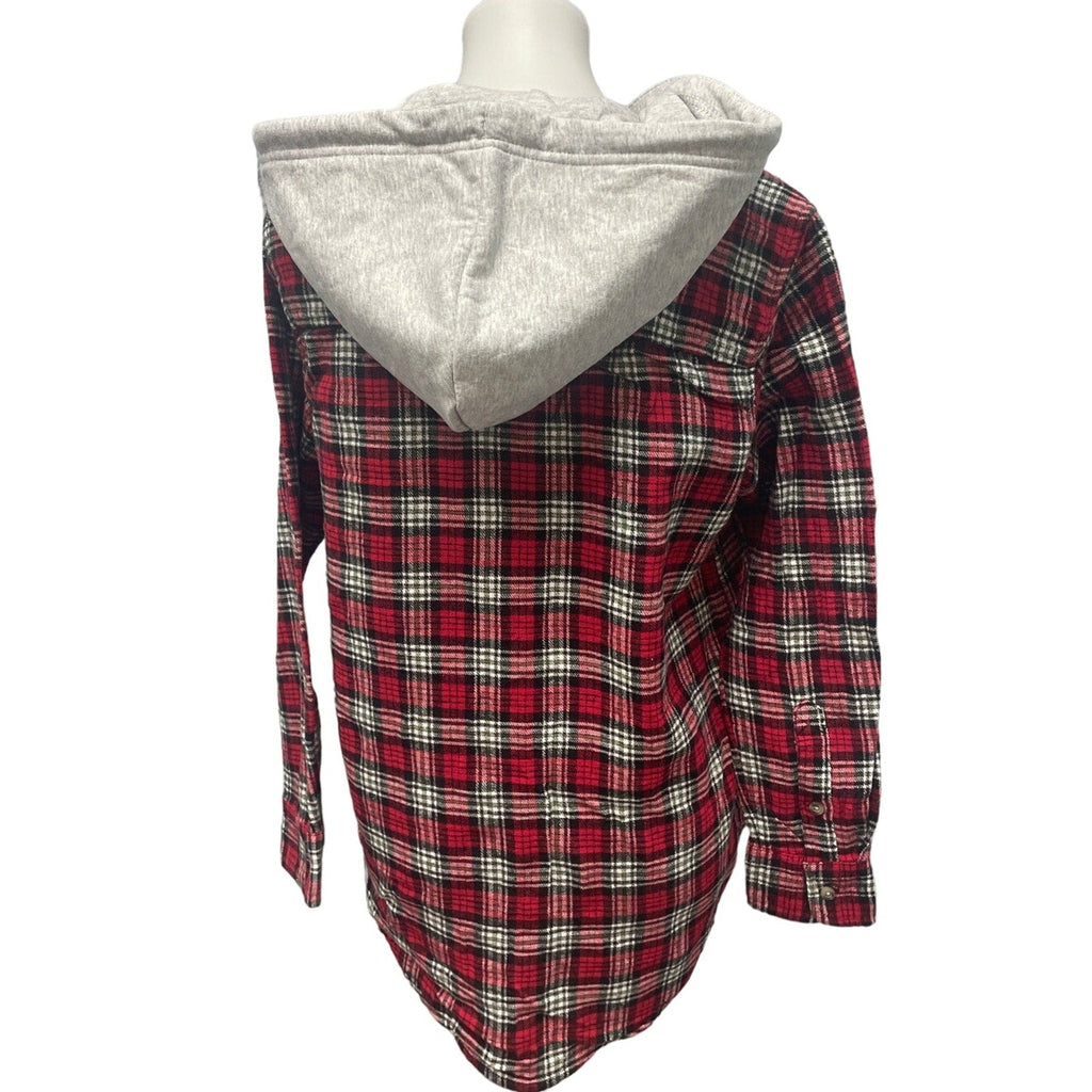 New Time and Tru Womens Medium Long Sleeve Plaid Flannel Cotton Blend Hoodie