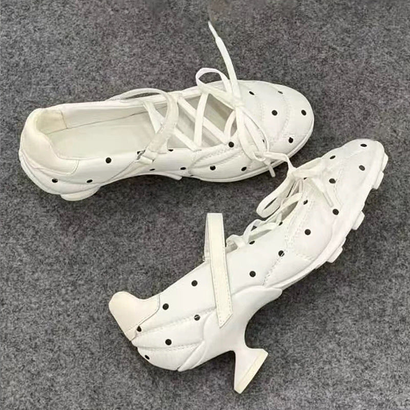 Women's Polka-Dot Mary Jane Heels - Vintage Cross-Strap Shoes