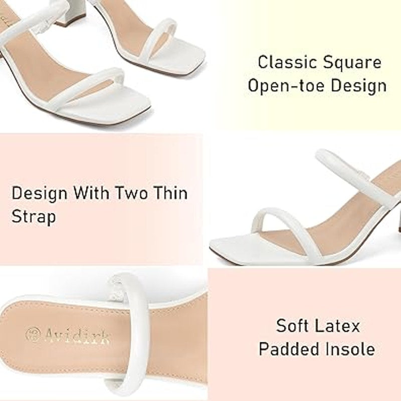 Avidirk Womens Size 7.5 White 2 Strap Slide On Open Toe 3" Chunky Heel Sandals