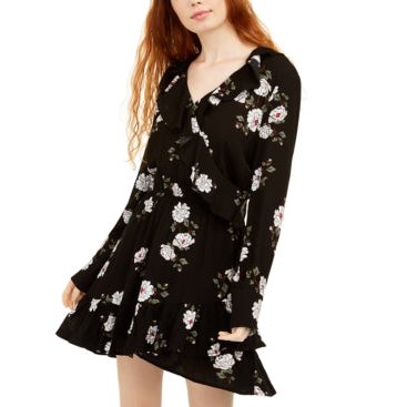 American Rag Juniors Printed Ruffle-Trimmed Wrap Dress