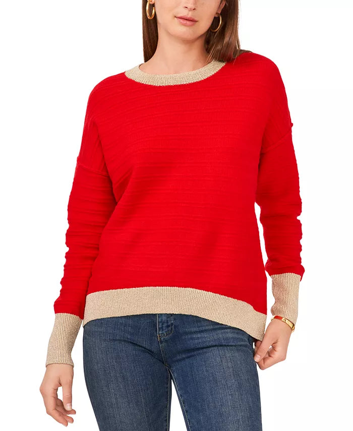 Vince Camuto Colorblocked-Trim Sweater, Size Medium