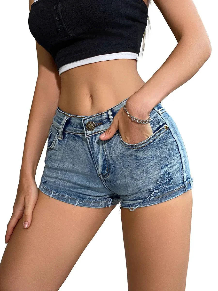 Summer Vibe Women's High-Waisted Sexy Denim Shorts with Button Detail