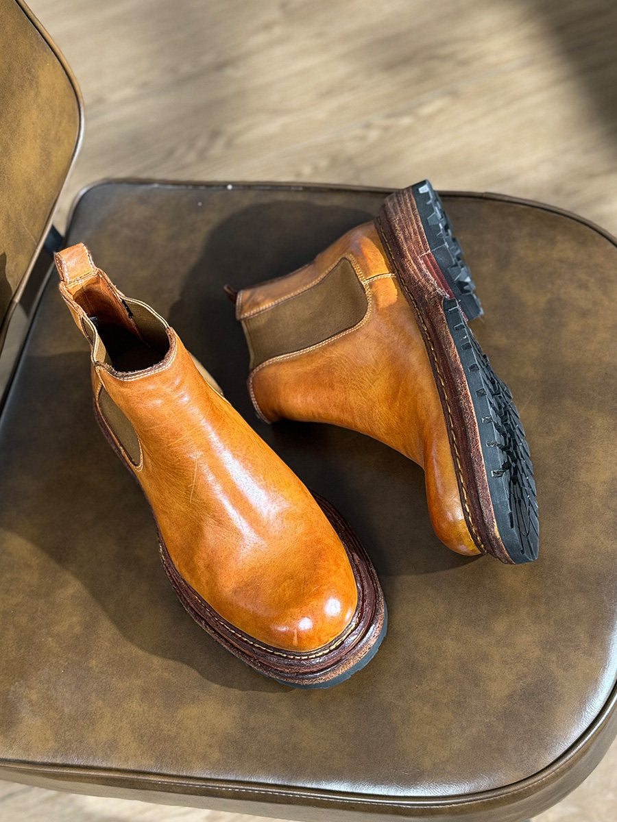 Men's Vintage Carved Leather Boots | Thick Sole Height-Increasing Dr. Martens Style