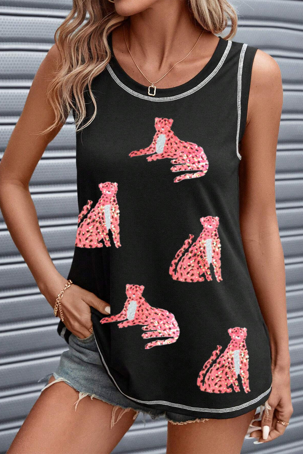 Back-to-School Leopard Sequin Tank Top