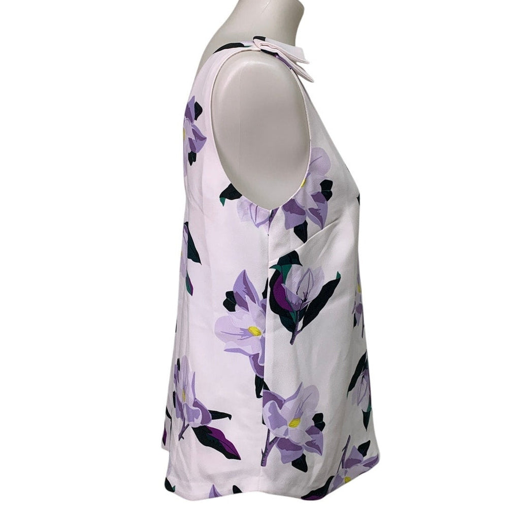 Banana Republic Womens Small White 100% Polyester Floral Sleeveless V Neck Top