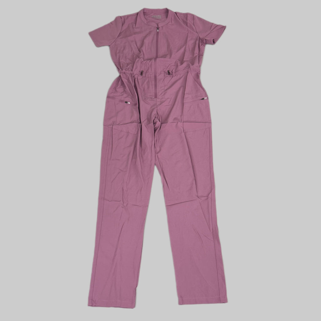 GREEN TOWN 4 Flex Scrubs Jumpsuit Cinch In Waist Women's Sz L Mauve GFX-023AST