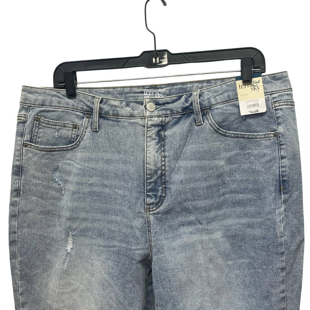 New Terra & Sky Plus Size 20W Stone Washed High Rise Stretch Denim Blue Jeans