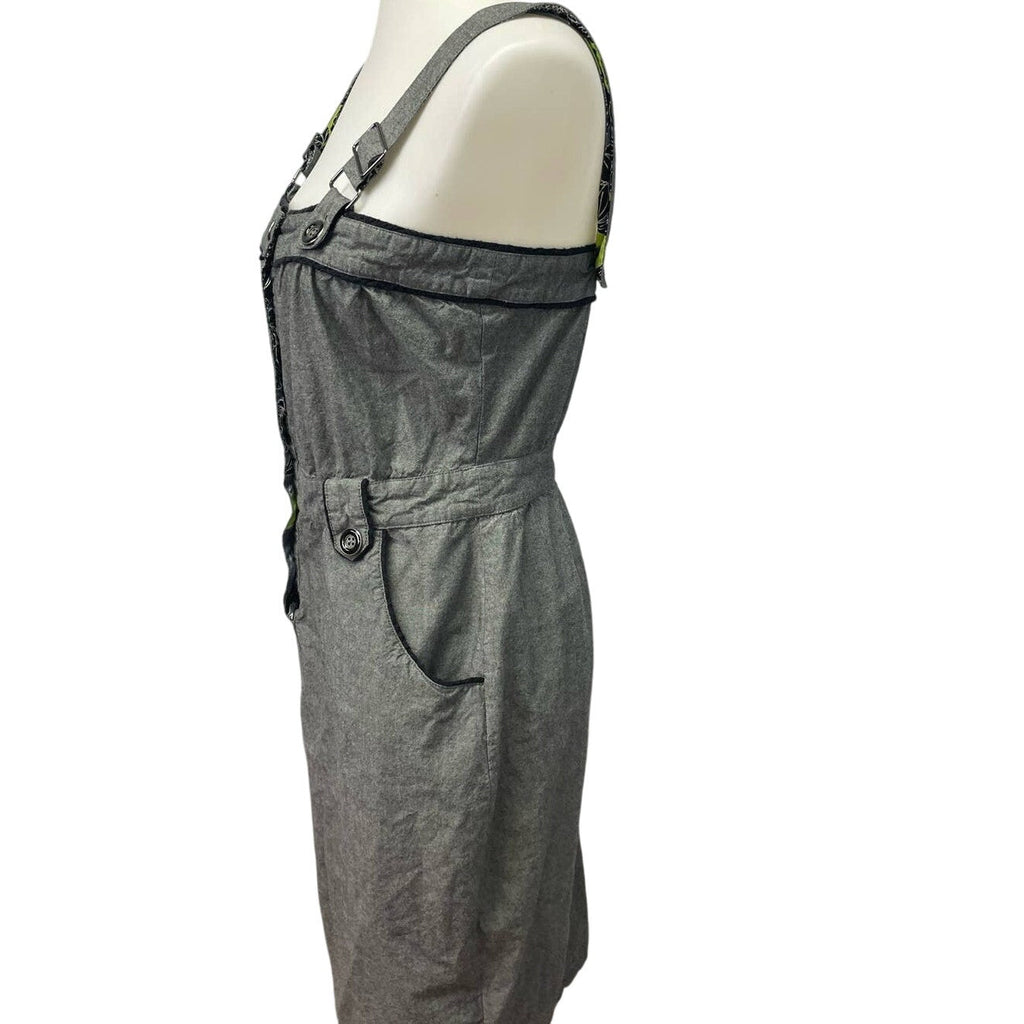 Gentle Fawn Medium Strappy Button Front Pin Up Midi Body Con Dress w Pockets