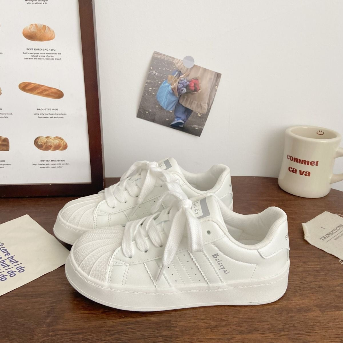 Women's Shell Toe Casual Sneakers | PU Leather Low-Top Lace-Up