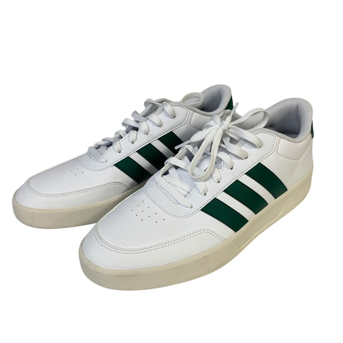 Adidas Mens Size 13 White Faux Leather Green Stripe Breaknet 3.0 Athletic Shoes