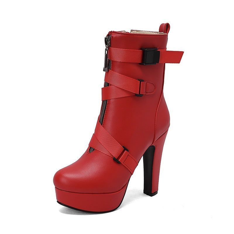 Women's Mid-Calf Chunky Heel Boots | Round Toe PU Leather Block Heel