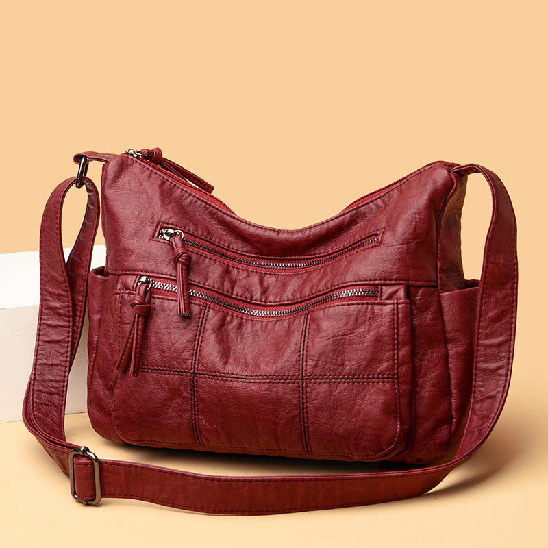 Women's Solid Color Crossbody Shoulder Bag - PU Leather Casual Handbag