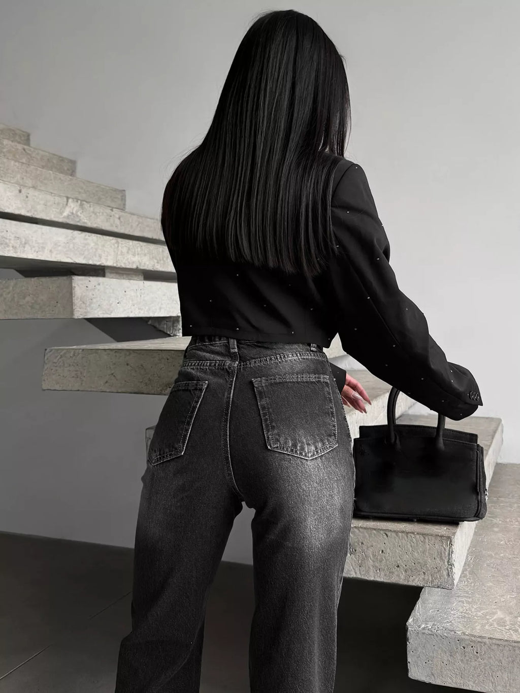 High-Waisted Slit Hem Jeans
